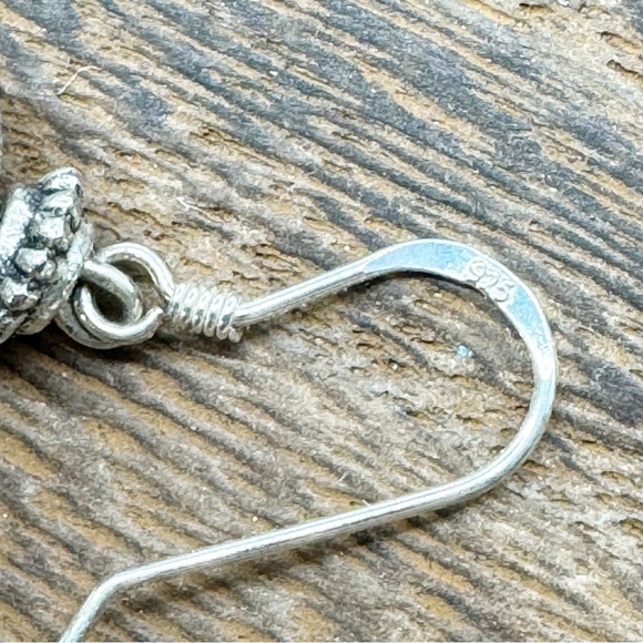 Vintage turquoise and silver ornate bead cap dangle earrings - Picture 5 of 9